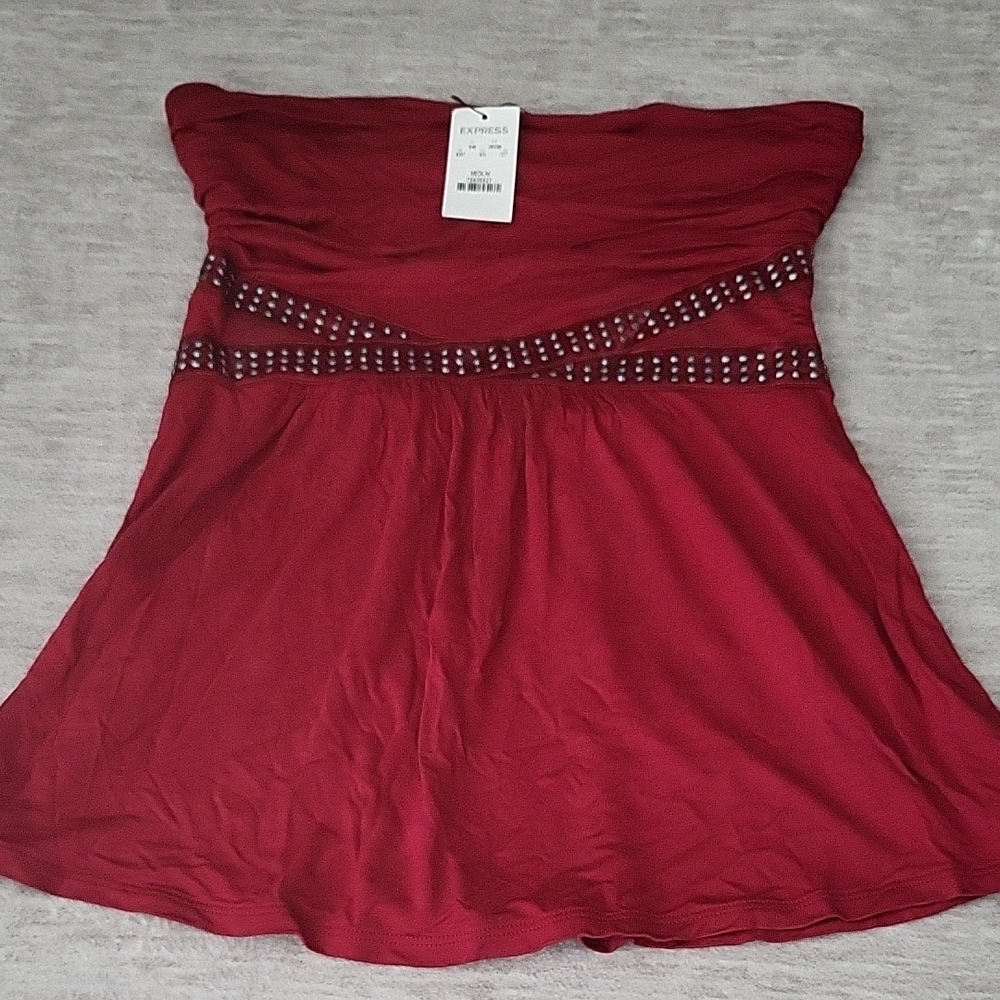 Express Red Strapless Top with Studded Band
